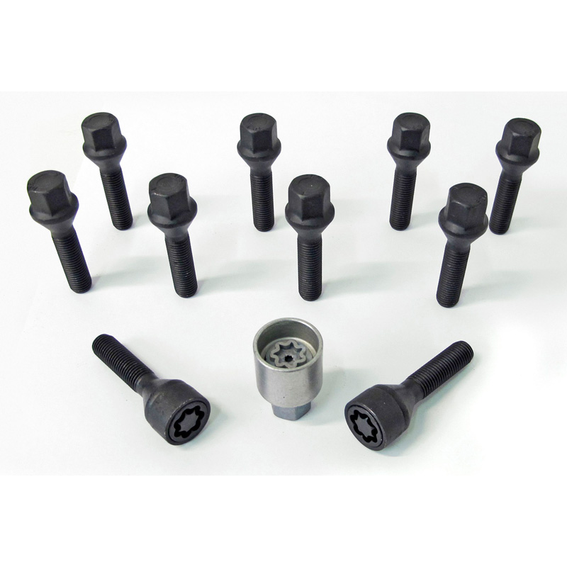 H&R Wielboutenset konisch M12x1.50 - Lengte 30mm - Zwart - 10 stuks - incl. wielsloten