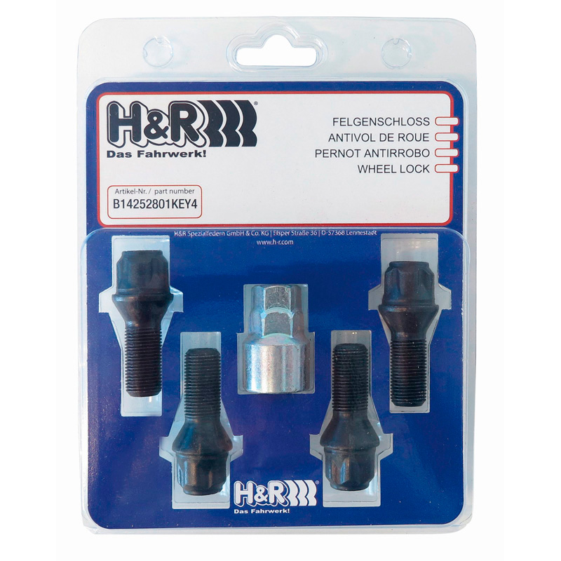 H&R Wielslotenset M14x1.50x28mm konisch Zwart - 4 slotbouten incl. adapter