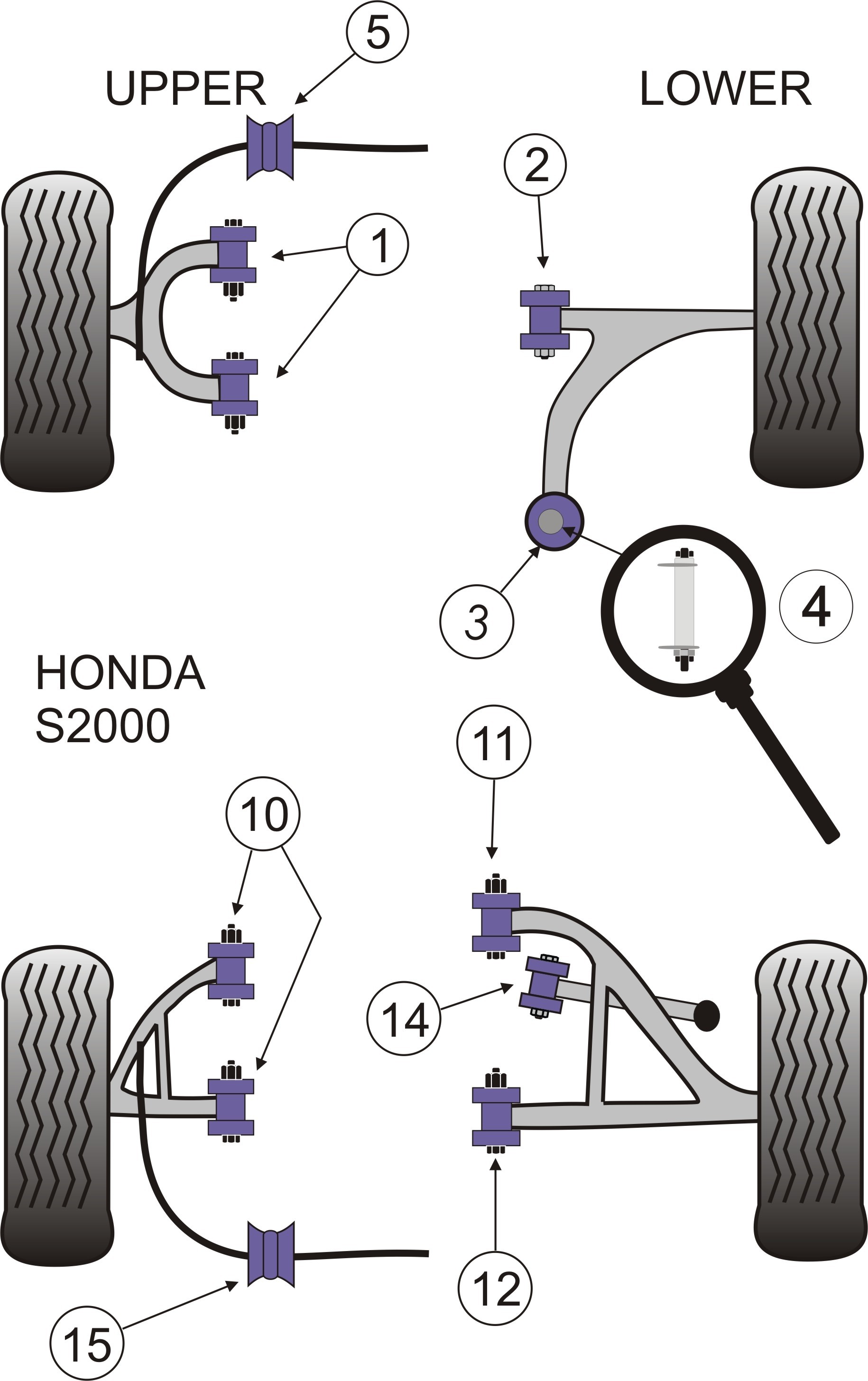 Honda S2000 Stainless Steel Caster Adjustment Kit - PowerFlex PF
