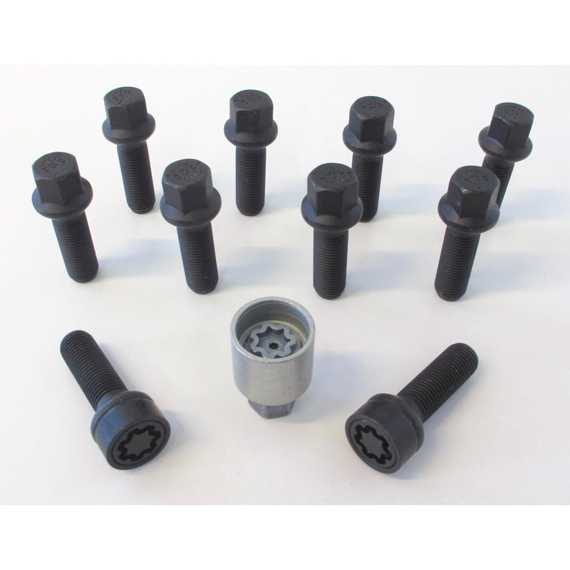 H&R Wielboutenset bolkonisch R14 M14x1.50 - Lengte 55mm - Zwart - 10 stuks - incl. wielsloten
