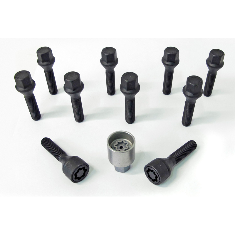 H&R Wielboutenset konisch M12x1.50 - Lengte 40mm - Zwart - 10 stuks - incl. wielsloten