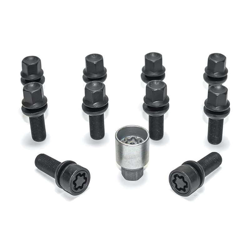 H&R Wielboutenset bolkonisch met beweegbare ring R13 M14x1.50 - Lengte 39mm - Zwart - 10 stuks (bv.  Audi S5) - incl. wielsloten