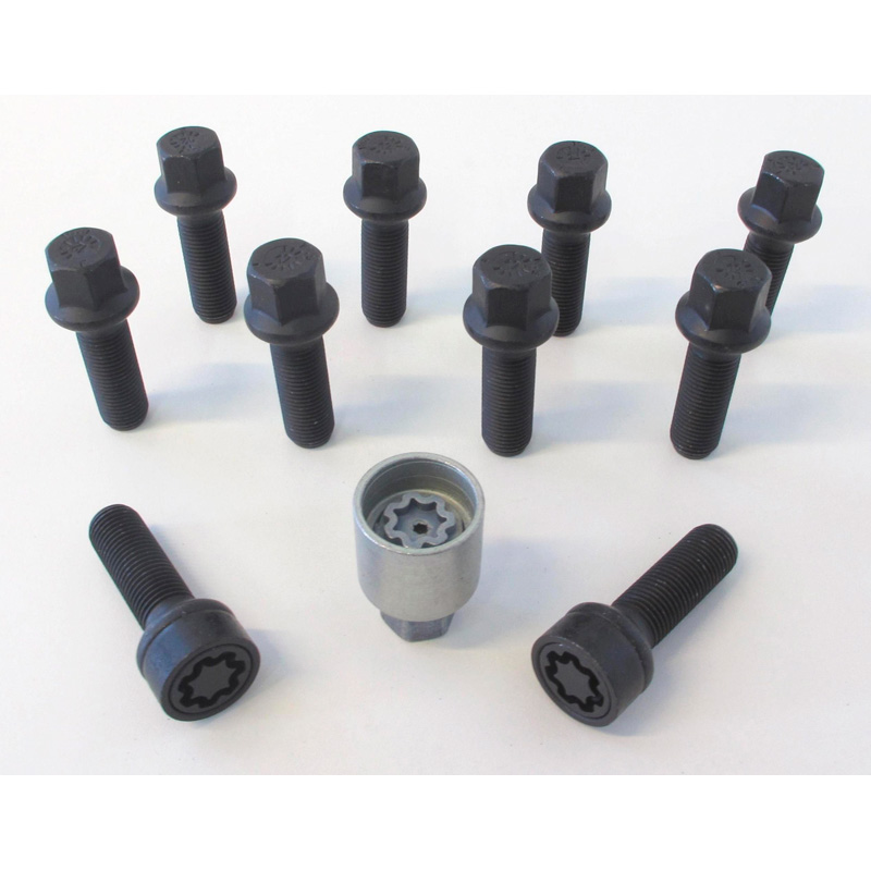 H&R Wielboutenset bolkonisch R14 M14x1.50 - Lengte 37mm - Zwart - 10 stuks - incl. wielsloten