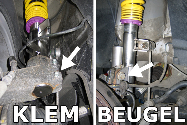Schroefset KW V3 inox VW Transporter T6 DDC, Met klem-bevestiging op de voorpoten