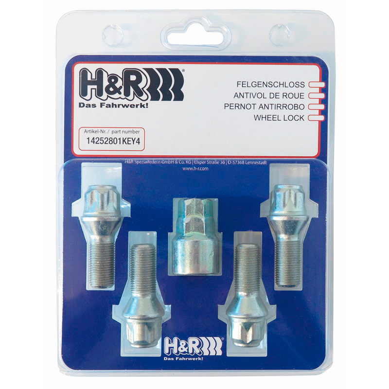 H&R Wielslotenset R14 M14x1.50x28mm bolkonisch - 4 slotbouten incl. adapter