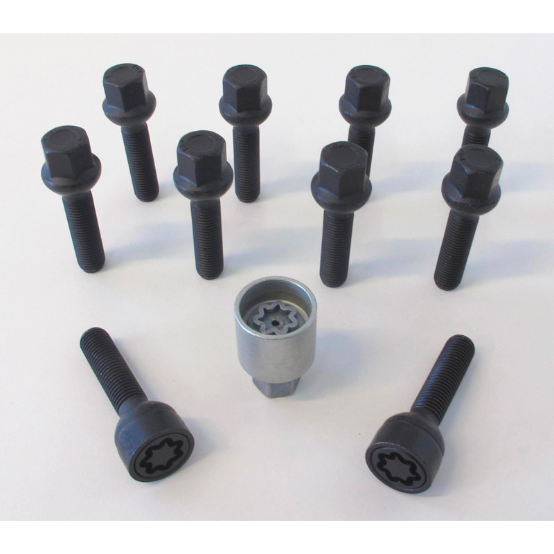 H&R Wielboutenset bolkonisch R12 M12x1.50 - Lengte 28mm - Zwart - 10 stuks (Bv.  Mercedes) - incl. wielsloten