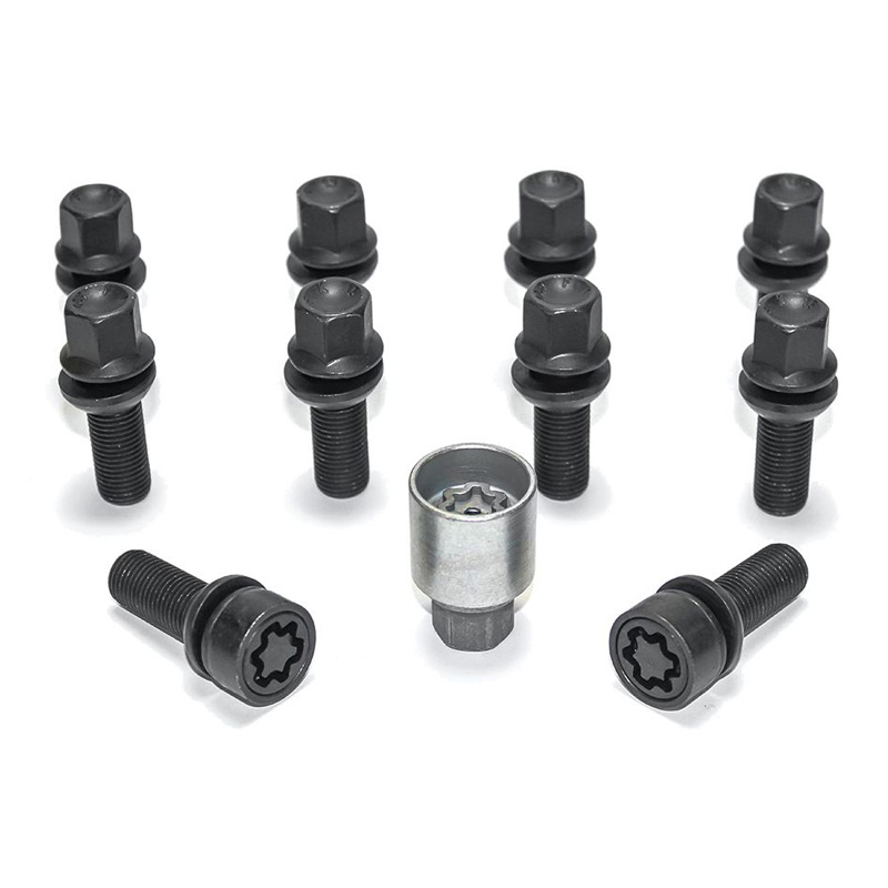 H&R Wielboutenset bolkonisch met beweegbare ring R13 M14x1.50 - Lengte 45mm - Zwart - 10 stuks (bv.  Audi S5) - incl. wielsloten
