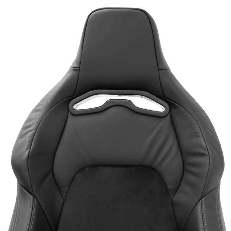 Sportstoel 'VGR Premium' - Zwart Leder & Alcantara + Zilveren stiksels - Dubbelzijdig verstelbare rugleuning - incl. sledes