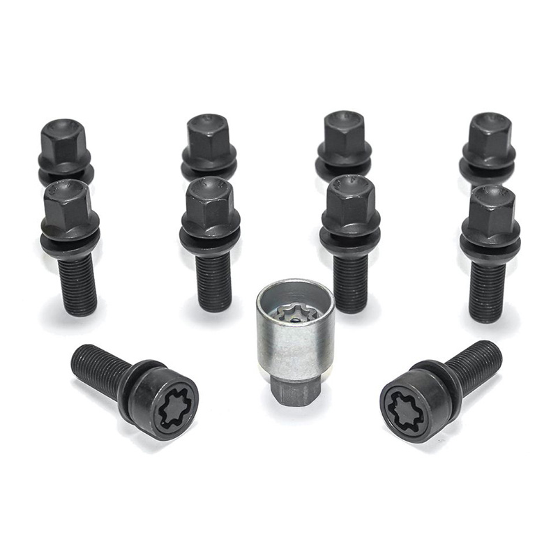 H&R Wielboutenset bolkonisch met beweegbare ring R13 M14x1.50 - Lengte 36mm - Zwart - 10 stuks (bv.  Audi S5) - incl. wielsloten
