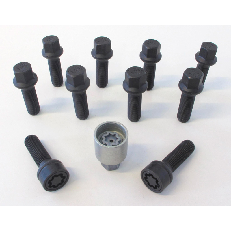 H&R Wielboutenset bolkonisch R14 M14x1.50 - Lengte 45mm - Zwart - 10 stuks - incl. wielsloten