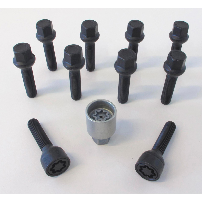 H&R Wielboutenset bolkonisch R12 M12x1.50 - Lengte 45mm - Zwart - 10 stuks (Bv.  Mercedes) - incl. wielsloten
