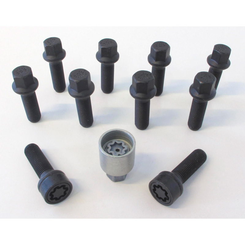 H&R Wielboutenset bolkonisch R14 M14x1.50 - Lengte 35mm - Zwart - 10 stuks - incl. wielsloten