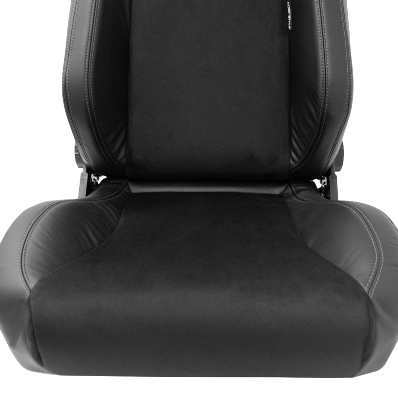 Sportstoel 'VGR Premium' - Zwart Leder & Alcantara + Zilveren stiksels - Dubbelzijdig verstelbare rugleuning - incl. sledes